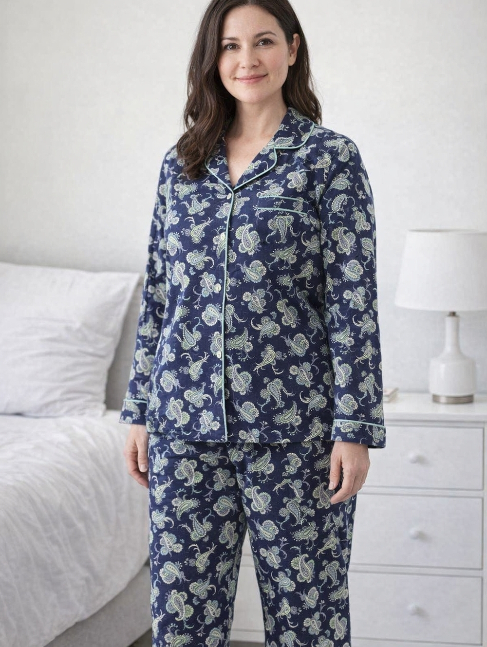 Victoria's Secret Navy Paisley Long Sleeve Pajama Set
